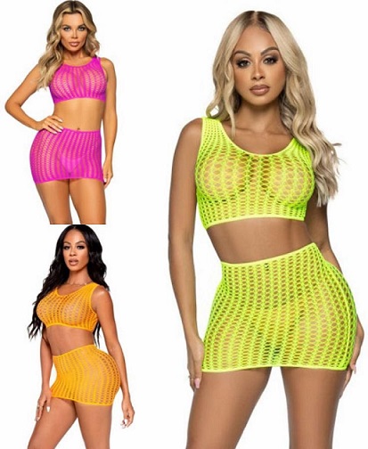 LEG AVENUE 2 PC Crochet Net Crop Top and Mini Skirt