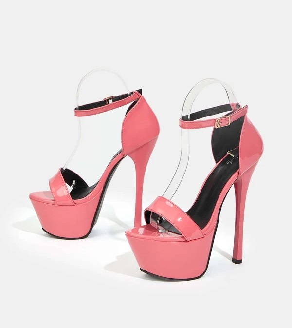 Zapatillas Rosas Plataforma con Tacón Delgado y Tobillera